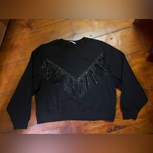 Zara cropped boxy pullover fringe bling sweatshirt women’s size small